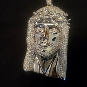 925 Silver Jesus Pendent Chain Iced